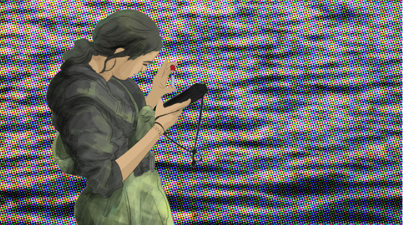 Illustration of a scientist looking at a water sample